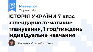 ІСТОРІЯ УКРАЇНИ 7 клас календарно-тематичне планування, 1 год/тиждень Індивідуальне навчання
