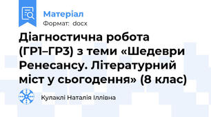 Діагностична робота (ГР1–ГР3) з теми «Шедеври Ренесансу. Літературний міст у сьогодення» (8 клас)