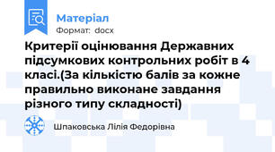 Критерії оцінювання Державних підсумкових контрольних робіт в 4 класі.(За кількістю балів за кожне правильно виконане завдання різного типу складності)