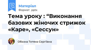 Тема уроку : “Виконання базових жіночих стрижок «Каре», «Сессун»