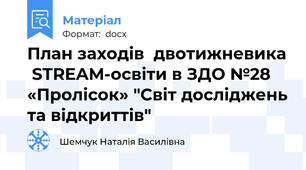 План заходів  двотижневика  STREAM-освіти в ЗДО №28 «Пролісок» "Світ досліджень та відкриттів"