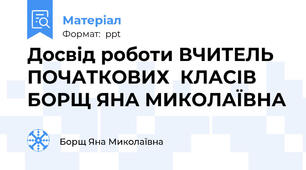 Досвід роботи ВЧИТЕЛЬ   ПОЧАТКОВИХ  КЛАСІВ   БОРЩ ЯНА МИКОЛАЇВНА