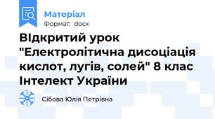 ВІдкритий урок "Електролітична дисоціація кислот, лугів, солей" 8 клас Інтелект України