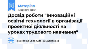Досвід роботи "Інноваційні освітні технології в організації проектної діяльності на уроках трудового навчання"