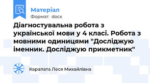 Діагностувальна робота з української мови у 4 класі. Робота з мовними одиницями "Досліджую іменник. Досліджую прикметник"