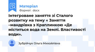 Інтегроване заняття зі Сталого розвитку на тему « Заняття –мандрівка з Краплинкою «Де міститься вода на Землі. Властивості води».