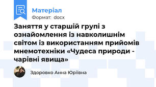 Заняття у старшій групі з ознайомлення із навколишнім світом із використанням прийомів мнемотехніки «Чудеса природи - чарівні явища»