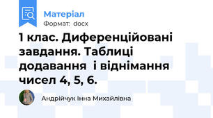 1 клас. Диференційовані завдання. Таблиці додавання  і віднімання чисел 4, 5, 6.