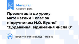 Презентація до уроку математики 1 клас за підручником Н.О. Будної "Додавання, віднімання числа 0"