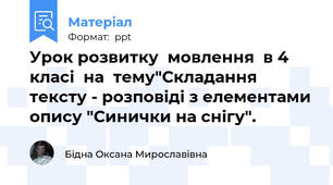 Урок розвитку  мовлення  в 4 класі  на  тему"Складання  тексту - розповіді з елементами опису "Синички на снігу".