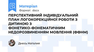 ПЕРСПЕКТИВНИЙ ІНДИВІДУАЛЬНИЙ ПЛАН ЛОГОКОРЕКЦІЙНОЇ РОБОТИ З ДИТИНОЮ З ФОНЕТИКО-ФОНЕМАТИЧНИМ НЕДОРОЗВИНЕННЯМ МОВЛЕННЯ (ФФНМ)