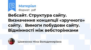 Вебсайт. Структура сайту.  Визначення концепції «зручного» сайту.   Вимоги побудови сайту.  Відмінності між вебсторінками