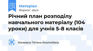 Річний план розподілу навчального матеріалу (104 уроки) для учнів 5-8 класів