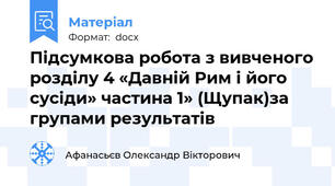 Підсумкова робота з вивченого розділу 4 «Давній Рим і його сусіди» частина 1» (Щупак)за групами результатів