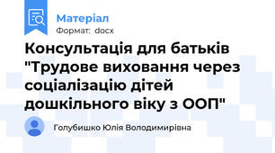 Консультація для батьків "Трудове виховання через соціалізацію дітей дошкільного віку з ООП"
