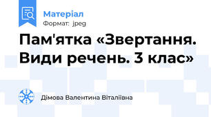 Памʼятка «Звертання. Види речень. 3 клас»