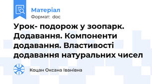 Урок- подорож у зоопарк. Додавання. Компоненти додавання. Властивості додавання натуральних чисел