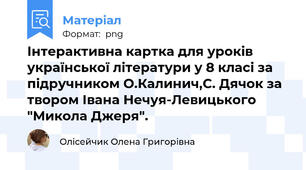 Інтерактивна картка для уроків української літератури у 8 класі за підручником О.Калинич,С. Дячок за твором Івана Нечуя-Левицького "Микола Джеря".