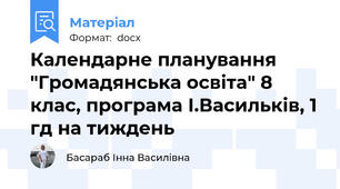 Календарне планування "Громадянська освіта" 8 клас, програма І.Васильків, 1 гд на тиждень