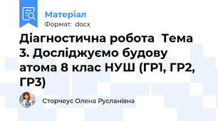 Діагностична робота  Тема 3. Досліджуємо будову атома 8 клас НУШ (ГР1, ГР2, ГР3)