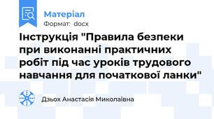 Інструкція "Правила безпеки при виконанні практичних робіт під час уроків трудового навчання для початкової ланки"