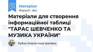 Матеріали для створення інформаційної таблиці "ТАРАС ШЕВЧЕНКО ТА МУЗИКА УКРАЇНИ"