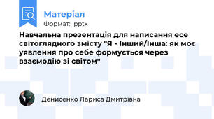 Навчальна презентація для написання есе світоглядного змісту "Я - Інший/Інша: як моє уявлення про себе формується через взаємодію зі світом"