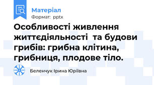 Особливості живлення  життєдіяльності  та будови грибів: грибна клітина, грибниця, плодове тіло.