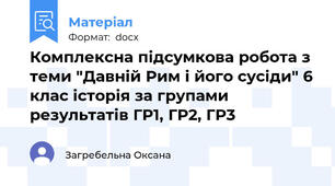Комплексна підсумкова робота з теми "Давній Рим і його сусіди" 6 клас історія за групами результатів ГР1, ГР2, ГР3