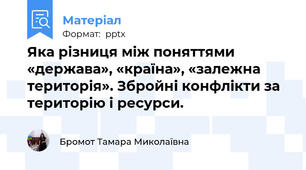 Яка різниця між поняттями «держава», «країна», «залежна територія». Збройні конфлікти за територію і ресурси.