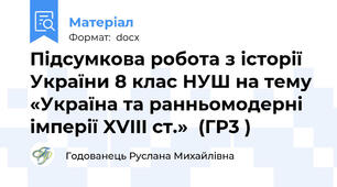 Підсумкова робота з історії України 8 клас НУШ на тему «Україна та ранньомодерні імперії XVIII ст.»  (ГР3 )