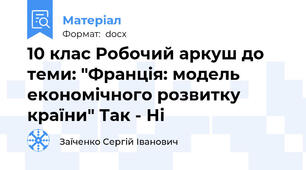10 клас Робочий аркуш до теми: "Франція: модель економічного розвитку країни" Так - Ні