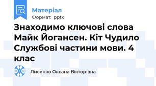 Знаходимо ключові слова  Майк Йогансен. Кіт Чудило Службові частини мови. 4 клас