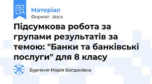 Підсумкова робота за групами результатів за темою: "Банки та банківські послуги" для 8 класу