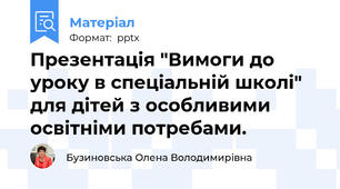 Презентація "Вимоги до уроку в спеціальній школі" для дітей з особливими освітніми потребами.