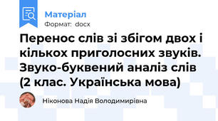 Перенос слів зі збігом двох і кількох приголосних звуків. Звуко-буквений аналіз слів (2 клас. Українська мова)