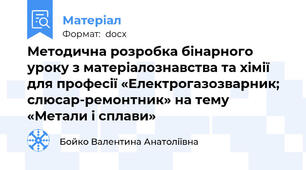 Методична розробка бінарного уроку з матеріалознавства та хімії для професії «Електрогазозварник; слюсар-ремонтник» на тему «Метали і сплави»