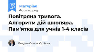 Повітряна тривога. Алгоритм дій школяра. Пам'ятка для учнів 1-4 класів