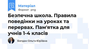 Безпечна школа. Правила поведінки на уроках та перервах. Пам'ятка для учнів 1-4 класів