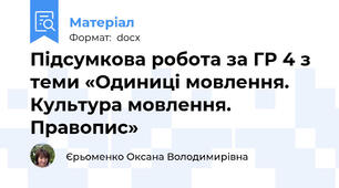 Підсумкова робота за ГР 4 з теми «Одиниці мовлення. Культура мовлення. Правопис»