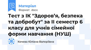 Тест з ІК "Здоров’я, безпека та добробут" за ІІ семестр 6 класу для учнів сімейної форми навчання (НУШ)