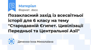 Позакласний захід із всесвітньої історії для 6 класу на тему "Стародавній Єгипет. Цивілізації Передньої та Центральної Азії"