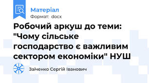 Робочий аркуш до теми: "Чому сільське господарство є важливим сектором економіки" НУШ
