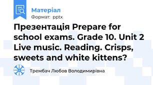 Презентація Prepare for school exams. Grade 10. Unit 2 Live music. Reading. Crisps, sweets and white kittens?