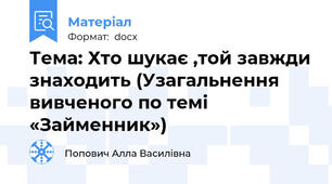 Тема: Хто шукає ,той завжди знаходить (Узагальнення  вивченого по темі «Займенник»)