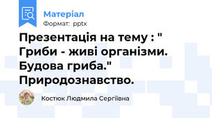 Презентація на тему : " Гриби - живі організми. Будова гриба." Природознавство.