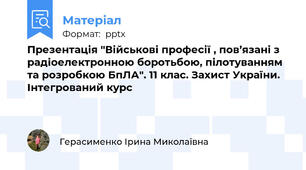 Презентація "Військові професії , пов’язані з радіоелектронною боротьбою, пілотуванням та розробкою БпЛА". 11 клас. Захист України. Інтегрований курс