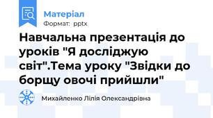 Навчальна презентація до уроків "Я досліджую світ".Тема уроку "Звідки до борщу овочі прийшли"