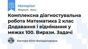 Комплексна діагностувальна робота Математика 2 клас Додавання і віднімання у межах 100. Вирази. Задачі
