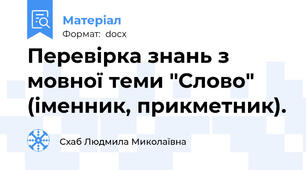 Перевірка знань з мовної теми ″Слово″ (іменник, прикметник).